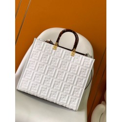 Borsa shopper Fendi Sunshine piccola/media con motivo FF in rilievo 3D-Texture Bianca