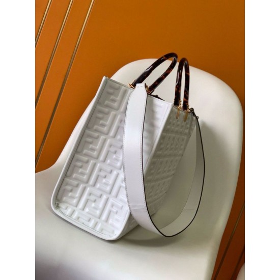 Replica Borsa shopper Fendi Sunshine piccola/media con motivo FF in rilievo 3D-Texture Bianca Replica Borsa shopper Fendi Sunshine piccola/media con motivo FF in rilievo 3D-Texture Bianca