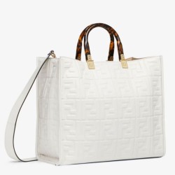 Borsa shopper Fendi Sunshine piccola/media con motivo FF in rilievo 3D-Texture Bianca