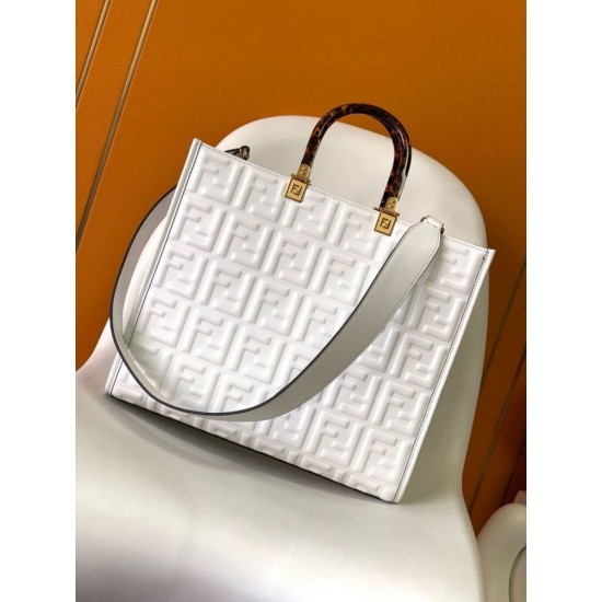 Replica Borsa shopper Fendi Sunshine piccola/media con motivo FF in rilievo 3D-Texture Bianca Replica Borsa shopper Fendi Sunshine piccola/media con motivo FF in rilievo 3D-Texture Bianca