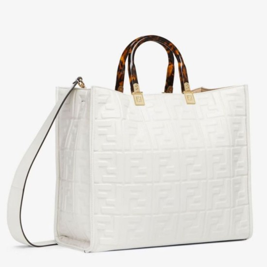 Replica Borsa shopper Fendi Sunshine piccola/media con motivo FF in rilievo 3D-Texture Bianca Replica Borsa shopper Fendi Sunshine piccola/media con motivo FF in rilievo 3D-Texture Bianca