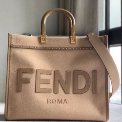 Borsa shopper media Fendi Sunshine in flanella marrone