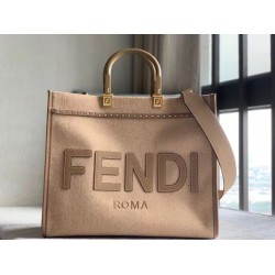 Borsa shopper media Fendi Sunshine in flanella marrone