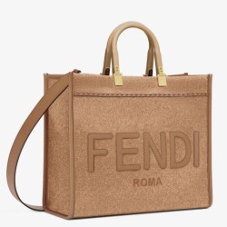 Borsa shopper media Fendi Sunshine in flanella marrone