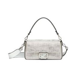 Borsa Fendi Baguette Media Borchie Sfaccettate motivo FF 8BR600 Argento