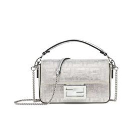 Replica Fendi Baguette Mini Bag Borchie Sfaccettate motivo FF 8BS017 Argento Replica Fendi Baguette Mini Bag Borchie Sfaccettate motivo FF 8BS017 Argento