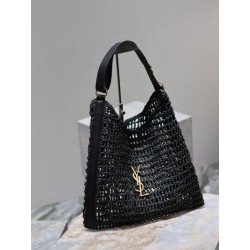 Borsa Shopping YSL Saint Laurent Oxalis Rafia Macramè Nera