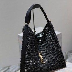 Borsa Shopping YSL Saint Laurent Oxalis Rafia Macramè Nera
