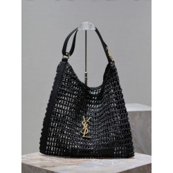 Borsa Shopping YSL Saint Laurent Oxalis Rafia Macramè Nera