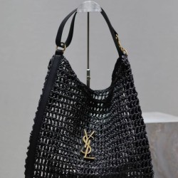 Borsa Shopping YSL Saint Laurent Oxalis Rafia Macramè Nera