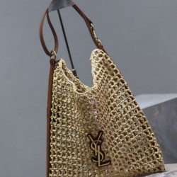 Borsa Shopping YSL Saint Laurent Oxalis Rafia Macramè Marrone