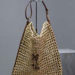 Borsa Shopping YSL Saint Laurent Oxalis Rafia Macramè Marrone