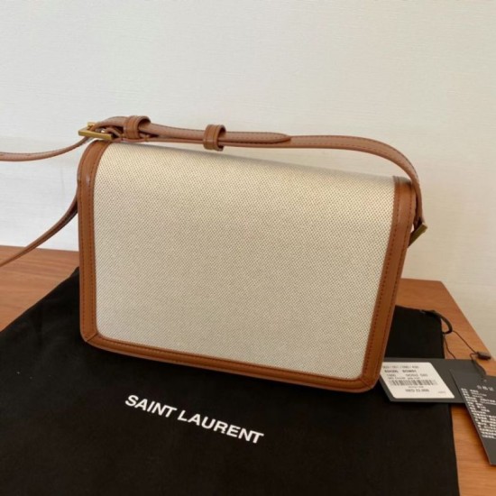 Replica Borsa media YSL Saint Laurent Solferino in tela con pelle di vitello Replica Borsa media YSL Saint Laurent Solferino in tela con pelle di vitello