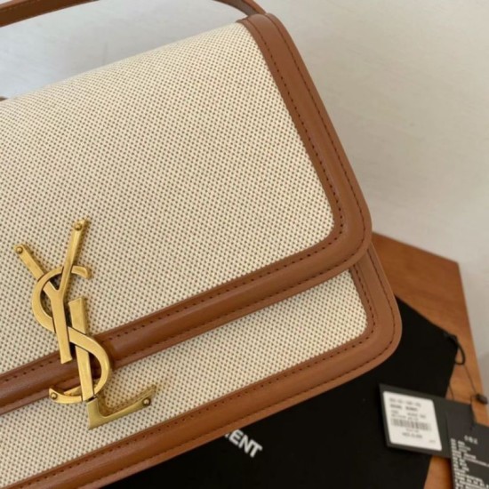 Replica Borsa media YSL Saint Laurent Solferino in tela con pelle di vitello Replica Borsa media YSL Saint Laurent Solferino in tela con pelle di vitello