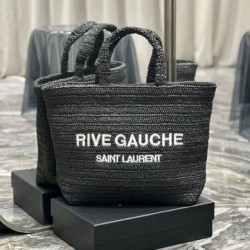 Borsa tote YSL Saint Laurent Rive Gauche all'uncinetto in rafia nera