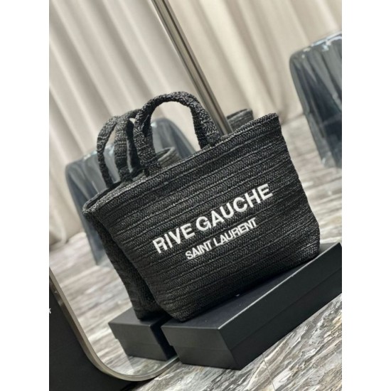 Replica Borsa tote YSL Saint Laurent Rive Gauche all'uncinetto in rafia nera Replica Borsa tote YSL Saint Laurent Rive Gauche all'uncinetto in rafia nera