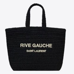 Borsa tote YSL Saint Laurent Rive Gauche all'uncinetto in rafia nera