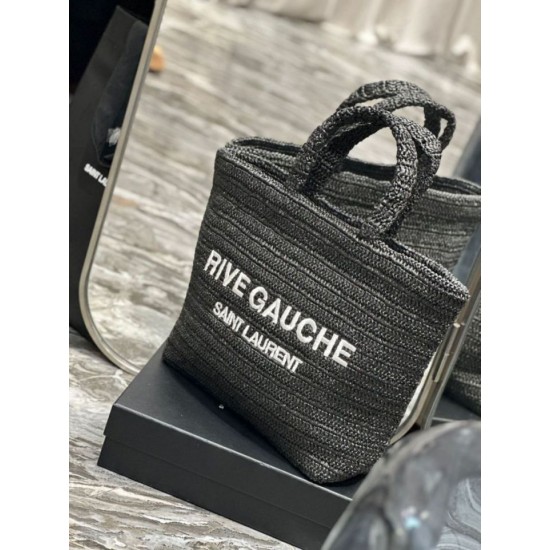 Replica Borsa tote YSL Saint Laurent Rive Gauche all'uncinetto in rafia nera Replica Borsa tote YSL Saint Laurent Rive Gauche all'uncinetto in rafia nera