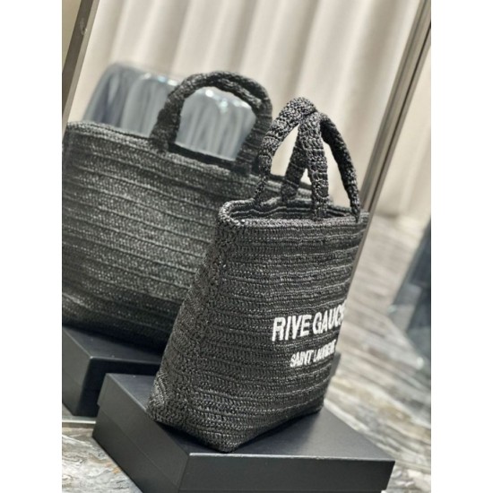 Replica Borsa tote YSL Saint Laurent Rive Gauche all'uncinetto in rafia nera Replica Borsa tote YSL Saint Laurent Rive Gauche all'uncinetto in rafia nera