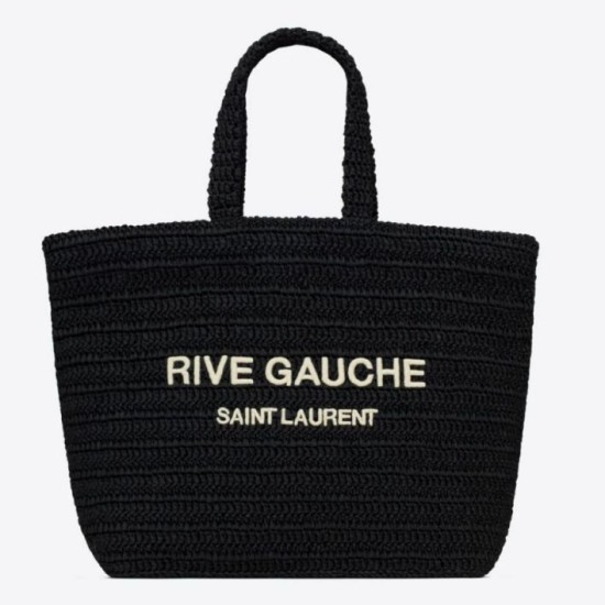 Replica Borsa tote YSL Saint Laurent Rive Gauche all'uncinetto in rafia nera Replica Borsa tote YSL Saint Laurent Rive Gauche all'uncinetto in rafia nera