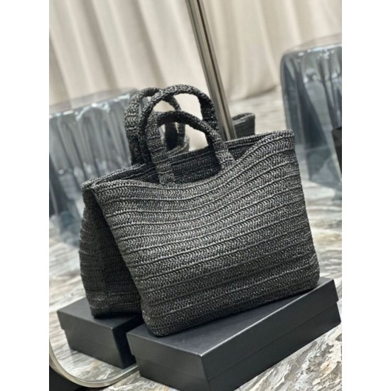 Replica Borsa tote YSL Saint Laurent Rive Gauche all'uncinetto in rafia nera Replica Borsa tote YSL Saint Laurent Rive Gauche all'uncinetto in rafia nera