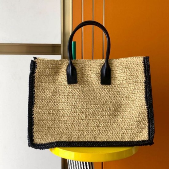 Replica Borsa tote YSL Saint Laurent Rive Gauche Rafia beige e Replica Borsa tote YSL Saint Laurent Rive Gauche Rafia beige e