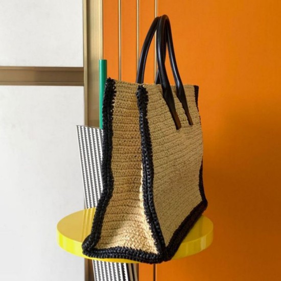 Replica Borsa tote YSL Saint Laurent Rive Gauche Rafia beige e Replica Borsa tote YSL Saint Laurent Rive Gauche Rafia beige e