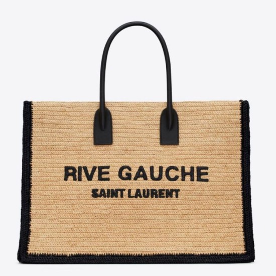 Replica Borsa tote YSL Saint Laurent Rive Gauche Rafia beige e Replica Borsa tote YSL Saint Laurent Rive Gauche Rafia beige e