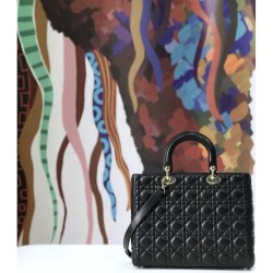 Borsa tote grande Christian Dior Supple Lady Dior M0584 oro nero