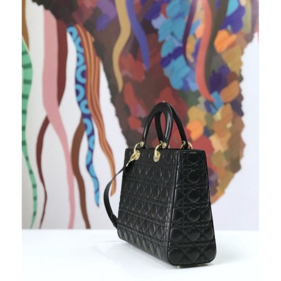 Replica Borsa tote grande Christian Dior Supple Lady Dior M0584 oro nero