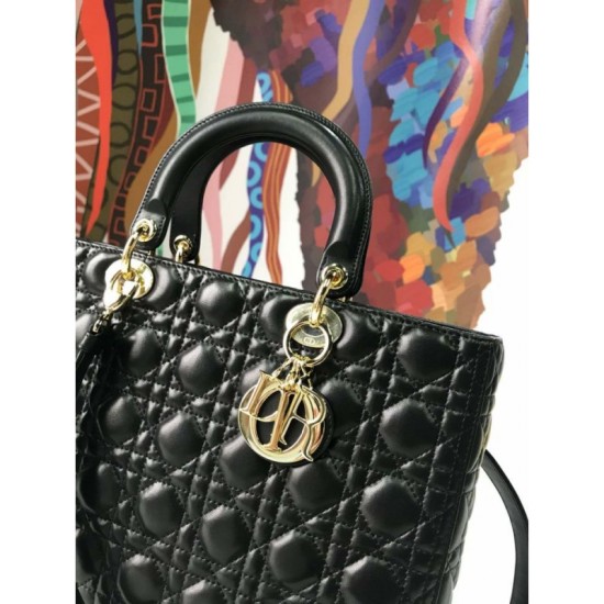 Replica Borsa tote grande Christian Dior Supple Lady Dior M0584 oro nero