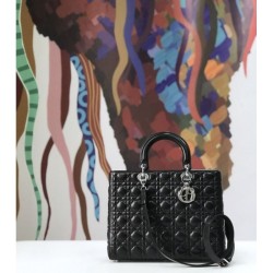 Borse Christian Dior grande Lady Dior Supple Tote M0584 nero argento