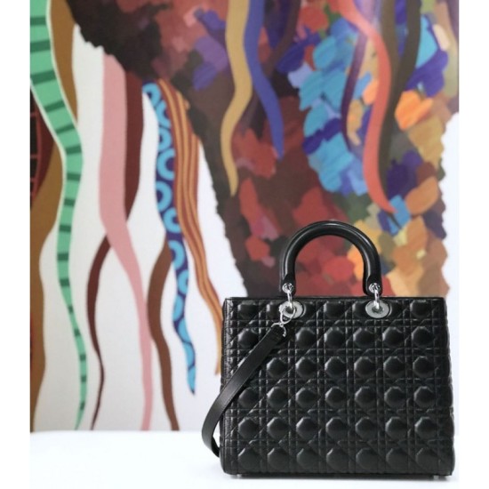 Replica Borse Christian Dior grande Lady Dior Supple Tote M0584 nero argento