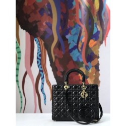 Borsa tote grande Christian Dior Supple Lady Dior M0584 oro nero