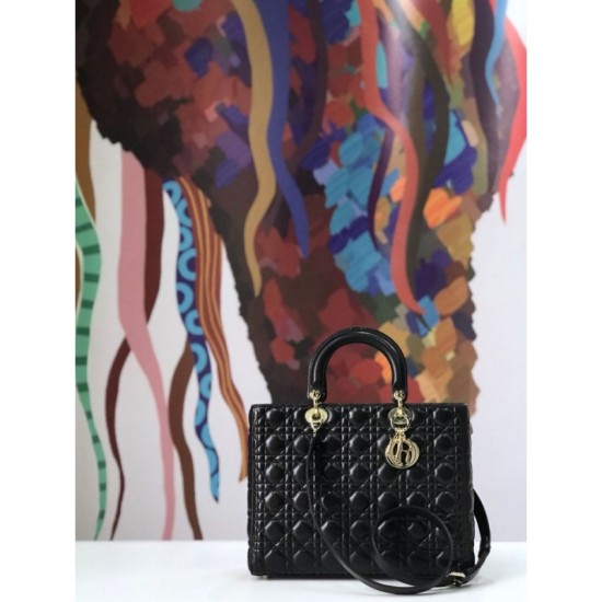 Replica Borsa tote grande Christian Dior Supple Lady Dior M0584 oro nero