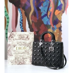 Borse Christian Dior grande Lady Dior Supple Tote M0584 nero argento