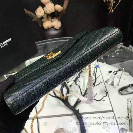 Replica Raccoglitore YSL Saint Laurent della catena di cuoio della Matelasse di Green Grained Replica Raccoglitore YSL Saint Laurent della catena di cuoio della Matelasse di Green Grained