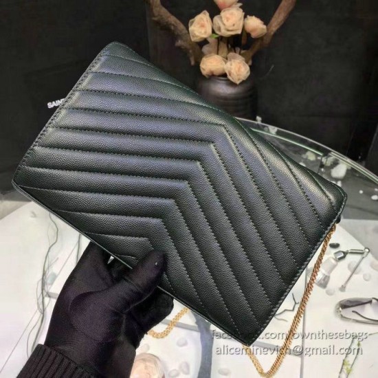 Replica Raccoglitore YSL Saint Laurent della catena di cuoio della Matelasse di Green Grained Replica Raccoglitore YSL Saint Laurent della catena di cuoio della Matelasse di Green Grained