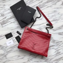 Shopping bag YSL Saint Lauren Niki Medium in pelle vintage increspata rossa