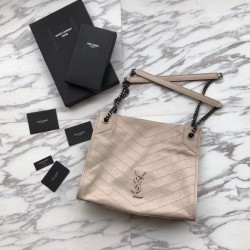 Shopping bag YSL Saint Lauren Niki Medium in pelle vintage increspata grigia