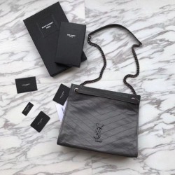 Shopping bag YSL Saint Lauren Niki Medium in pelle vintage increspata nera