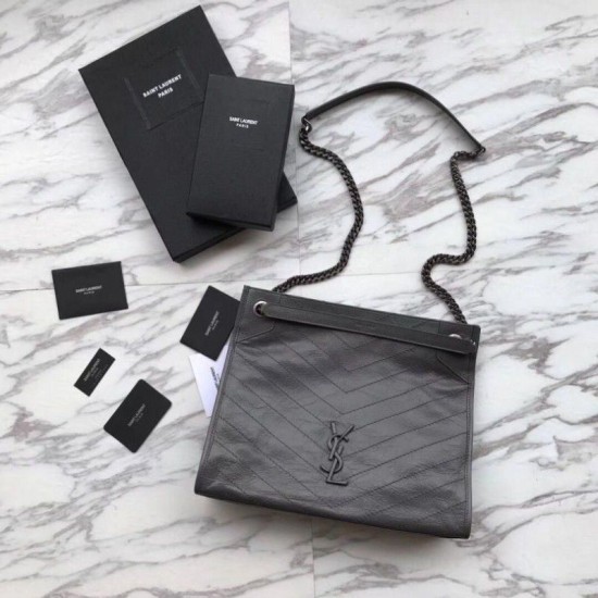 Replica Shopping bag YSL Saint Lauren Niki Medium in pelle vintage increspata nera