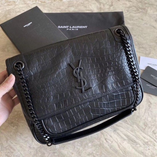 Replica Borsa a catena media Niki YSL Saint Laurent in coccodrillo nera Replica Borsa a catena media Niki YSL Saint Laurent in coccodrillo nera