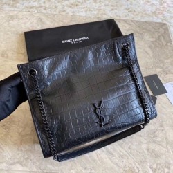Borse YSL Saint Lauren Shopping  Niki Medium nera in coccodrillo