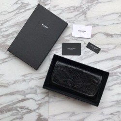Portafoglio grande YSL Saint Laurent Niki in pelle nera increspata vintage