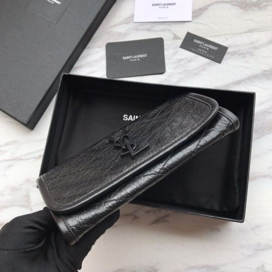 Replica Portafoglio grande YSL Saint Laurent Niki in pelle nera increspata vintage Replica Portafoglio grande YSL Saint Laurent Niki in pelle nera increspata vintage