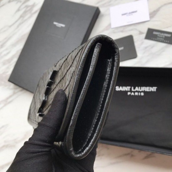 Replica Portafoglio grande YSL Saint Laurent Niki in pelle nera increspata vintage Replica Portafoglio grande YSL Saint Laurent Niki in pelle nera increspata vintage