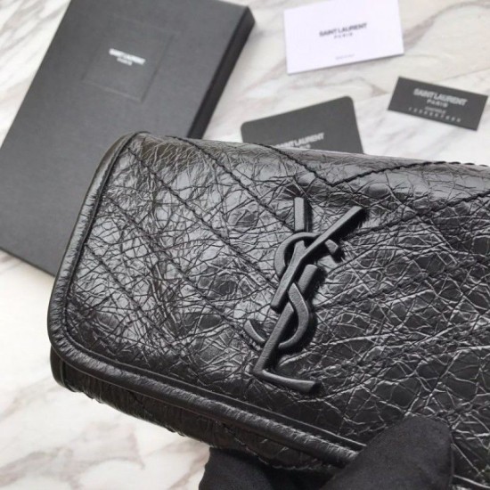 Replica Portafoglio grande YSL Saint Laurent Niki in pelle nera increspata vintage Replica Portafoglio grande YSL Saint Laurent Niki in pelle nera increspata vintage
