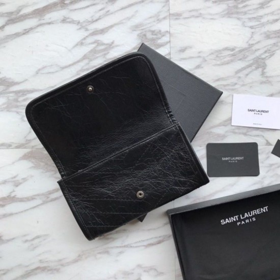 Replica Portafoglio grande YSL Saint Laurent Niki in pelle nera increspata vintage Replica Portafoglio grande YSL Saint Laurent Niki in pelle nera increspata vintage