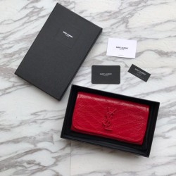 Portafoglio grande YSL Saint Laurent Niki in pelle increspata vintage rosso